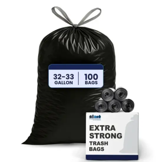 Plasticplace 32-33 Gallon Drawstring Trash Bags, Black (100 Count) image {5}