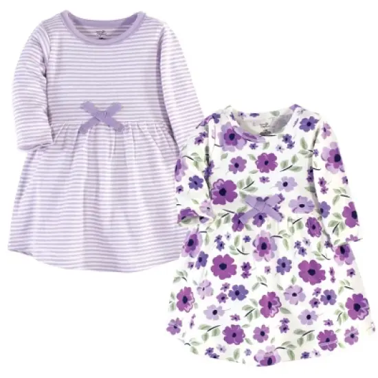 Touched by Nature Baby and Toddler Girl Organic Cotton Long-Sleeve Dresses 2pk, Purple Garden image {3}