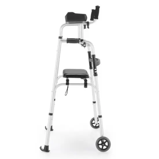 Costway Foldable Aluminum Alloy Walker Wheel Walking Frame with Seat & Armrest Pad image {9}