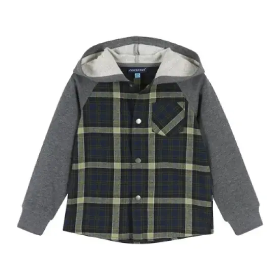 Andy & Evan  Toddler  Boys Green Plaid Hooded Flannel Buttondown Set image {3}