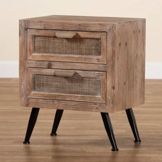Calida Wood and Rattan 2 Drawer Nightstand Brown - Baxton Studio image {7}