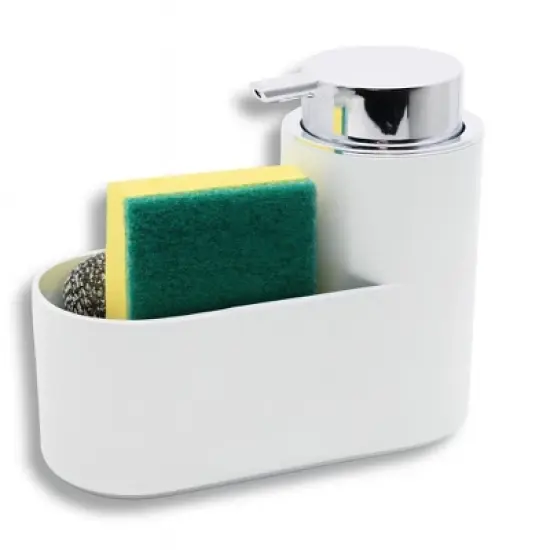 Home Mart Goods White Kitchen Soap Dispenser Caddy Set with Sponge & Scrubber image {1}