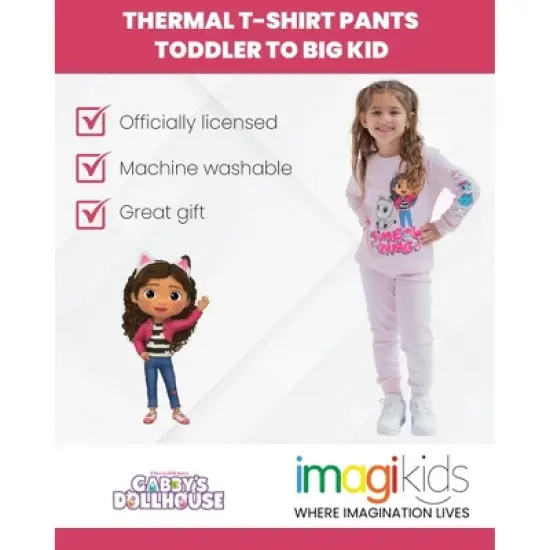 Dreamworks Gabby's Dollhouse Pandy Paws Cakey Cat MerCat Girls Thermal T-Shirt Pants Toddler to Big Kid image {1}