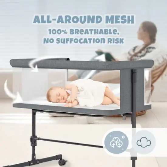 BabyBond 3 in 1 Baby Bassinet Beside Sleeper, Baby Beside Bassinet with Breathable Mesh, 5 Height Adjustable，Baby Crib for Newborn image {3}