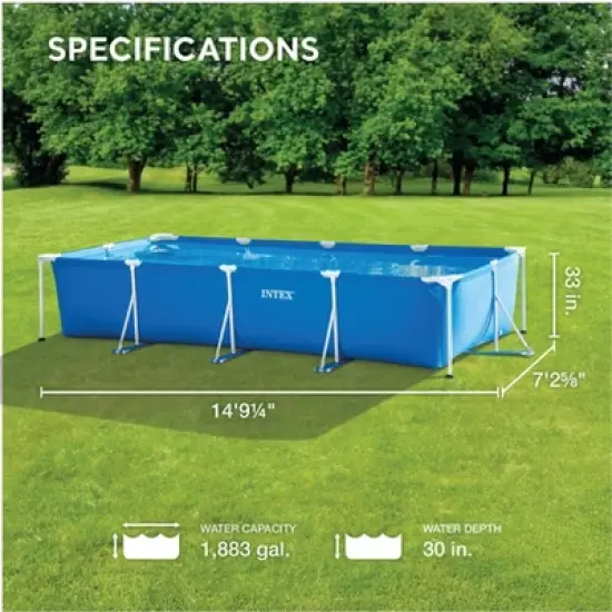 INTEX Rectangular Frame 14.9 ft x 7.2 ft x 2.75 ft Above Ground Swimming Pool Set: Filter Pump &ndash; Rust-Resistant Frame &ndash; Tool-Free Assembly &ndash; 28279EH image {1}