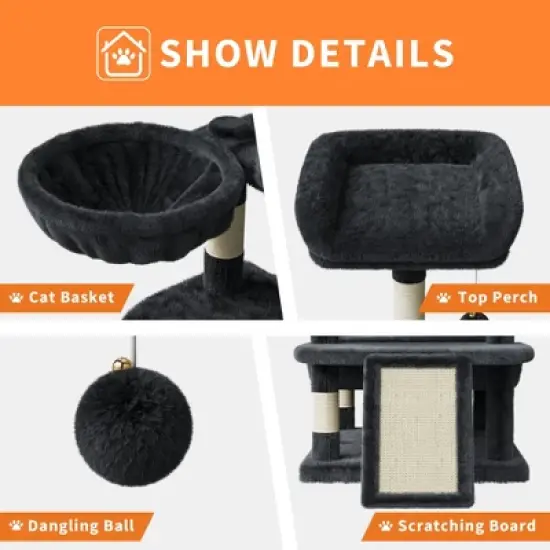 COZONY Multi-Level Cat Tree Tower for Indoor Cats &ndash;Cat Furniture with Condo, Hammocks, Plush Perches, Basket, Dangling Toys Sisal Scratching Posts image {4}