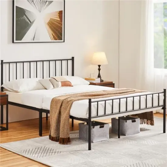 Yaheetech Metal Platform Bed Frame with Spindle Headboard and Footboard image {1}