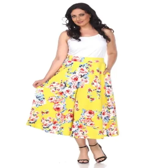 Women's Plus Size Floral Printed Tasmin Flare Midi Skirts - White Mark image {3}