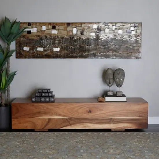 Contemporary Wood Block Bench Brown - Olivia & May image {1}