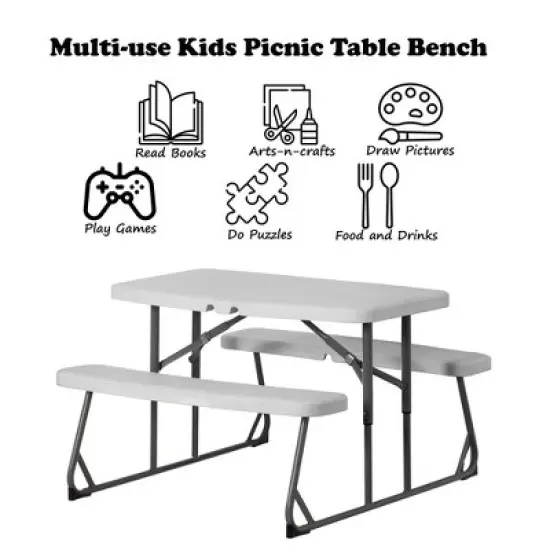Foldable White Kids' Picnic Table Bench Outdoor Portable Children's Backyard Table, Crafting, Dining, and Playtime Patio Table image {2}