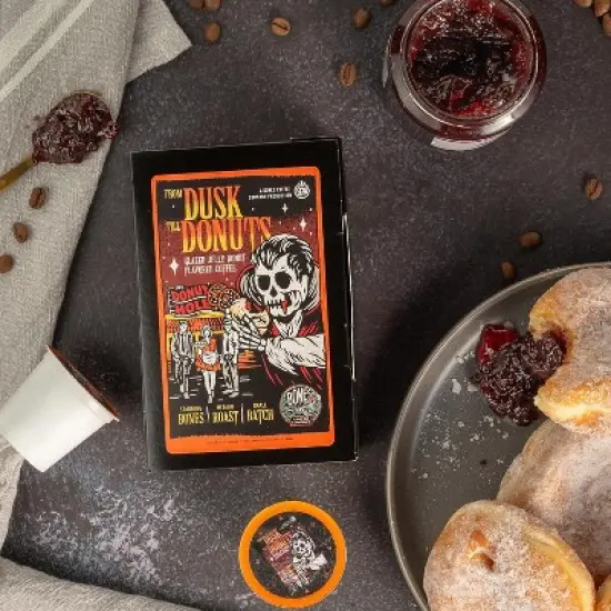 Bones Coffee From Dusk Till Donuts Jelly Donut Flavor 12ct Single-Serve Bones Cups Coffee Pods Compatible with Keurig Coffee Maker image {2}