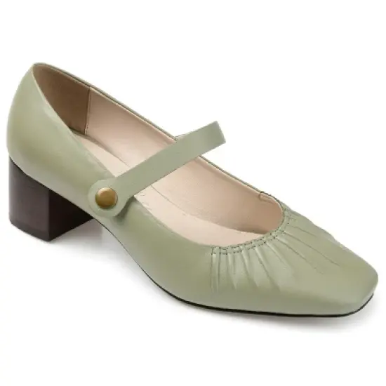 Journee Signature Womens Genuine Leather Ellsy Mary Jane Low Stacked Heel Square Toe Pumps image {10}