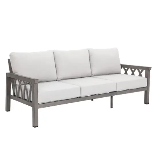 COWLOWN Outdoor Aluminum 3-Seater Sofa, All-Weather Patio Couch with Thick Cushions, Rust-Resistant Modern Loveseat for Garden, Balcony, or Poolside image {4}