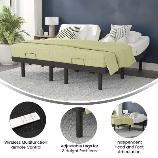 Flash Furniture Selene Adjustable Upholstered Bed Base with Wireless Remote, Three Leg Heights, & Independent Head/Foot Incline image {8}