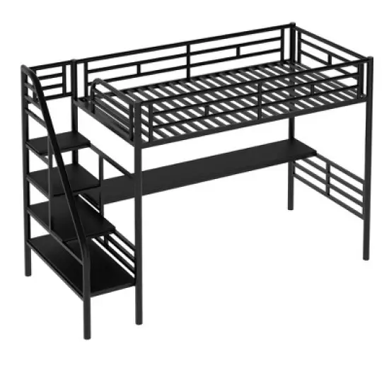 Metal Twin Size Loft Bed with Desk, Black - ModernLuxe image {3}