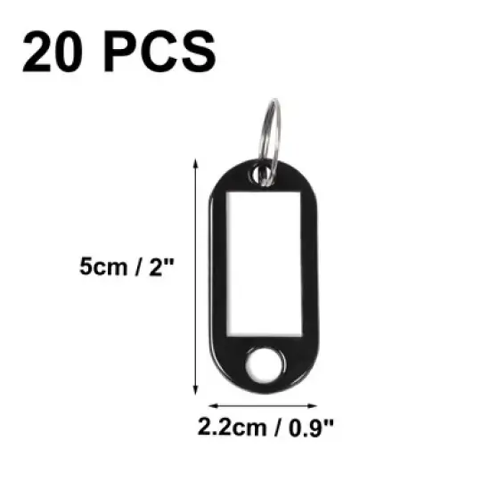 Unique Bargains Plastic Split Ring ID Label Tags Keyrings 2''x 0.9'' Black 20 Pcs image {4}