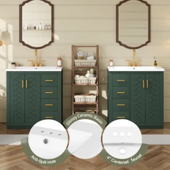 Mshliw 60 Inch Double Bathroom Vanity with Ceramic Sink Combo, Modern Freestanding Cabinet with 6 Drawers and 4 Soft Close Doors, Solid Wood Frame image {11}