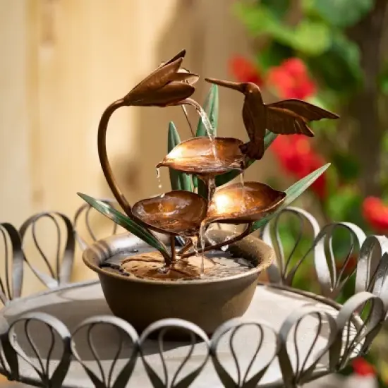 10.5"H Sullivans Copper Hummingbird Fountain, Multicolored image {2}