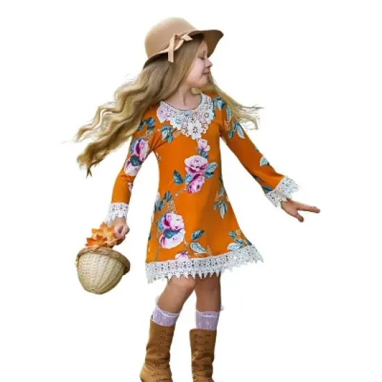 Girls Sweet Cinnamon Floral Crochet Dress - Mia Belle Girls image {6}