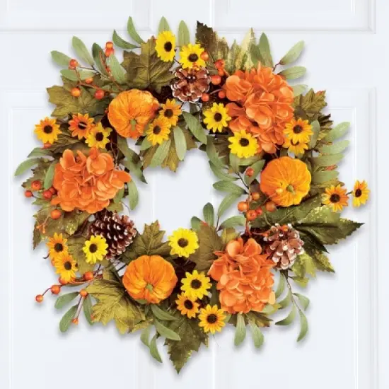 Collections Etc Colorful Harvest Garden Hanging Door Wreath image {1}