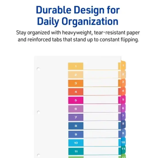 Avery Dividers for 3 Ring Binders, 12 Tabs per Set, Customizable Table of Contents, Multicolor Tabs (3 Sets of 11073) image {4}