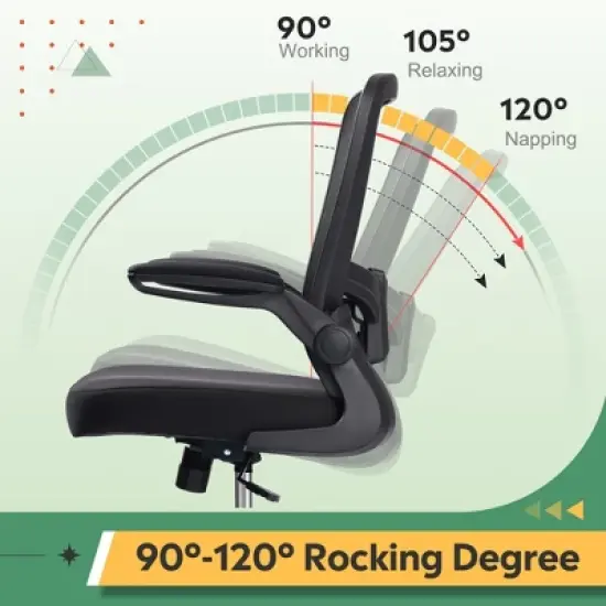 Mesh Office Chair for Home & Gaming with Flip-Up Arms, Adjustable Lumbar Support and Tall Back - Height-Adjustable, Black image {1}
