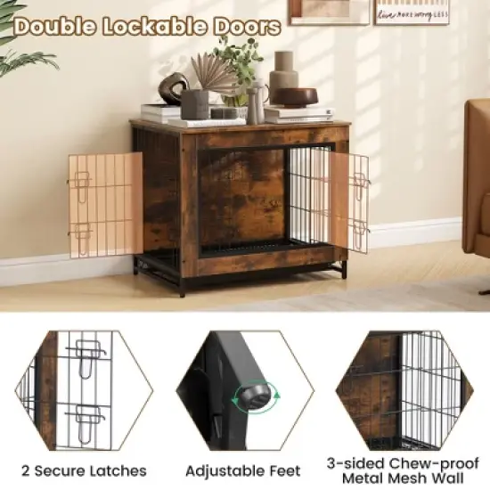 Tangkula Industrial Dog Crate Furniture Heavy-duty Kennel Cage w/ 3 Chew-proof Walls Small image {7}