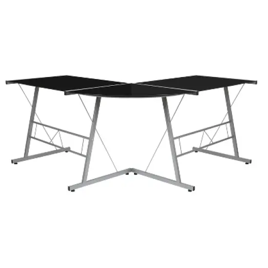 BlackArc L-Shaped Gaming Desk with Tempered Glass Top and Powder Coated Steel Frame image {7}