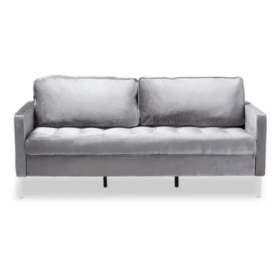 Clara Velvet Fabric Upholstered 3 Seater Sofa Gray - BaxtonStudio image {8}