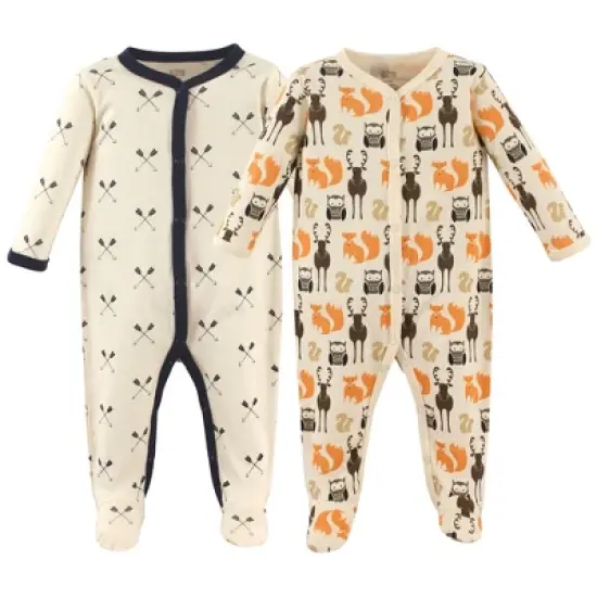 Hudson Baby Infant Boy Cotton Snap Sleep and Play 2pk, Cream Forest image {1}
