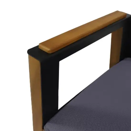 Christopher Knight Home Soho Outdoor Acacia Wood and Iron Club Chairs with Cushion (Set of 2), Black/Dark Gray image {7}