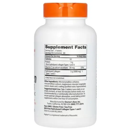 Doctor's Best Collagen Types 1 and 3 with Peptan and Vitamin C, 180 Tablets image {1}