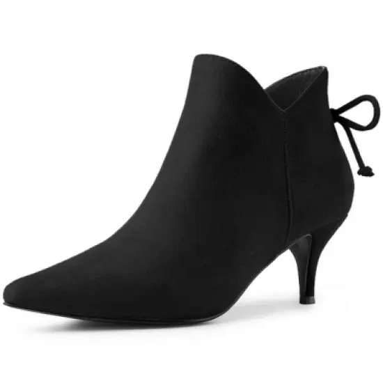 Allegra K Women's Pointed Toe Kitten Heel Ankle Booties image {14}