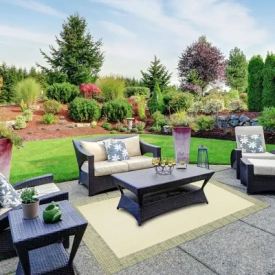 7'9" x 10'2" New York Patio Country Landry Indoor/Outdoor Rug Beige/Green - Nicole Miller image {5}