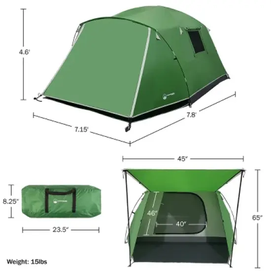 Wakeman Outdoors 4 Person Tent with Porch, Green image {5}