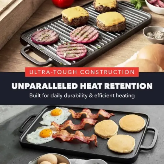 Bobby Flay Double Burner Cast Iron Reversible Griddle with Dual Handles image {2}