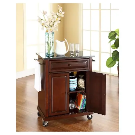 Solid Black Granite Top Portable Kitchen Cart/Island - Crosley image {3}