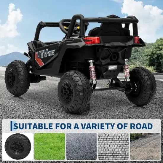 12V Kids Ride On Car, UTV Truck with Remote Control,4WD/2WD Switchable, Electric Vehicle with 4 Spring Suspension ,EVA Tires, Safety Belt, for 3+ image {4}