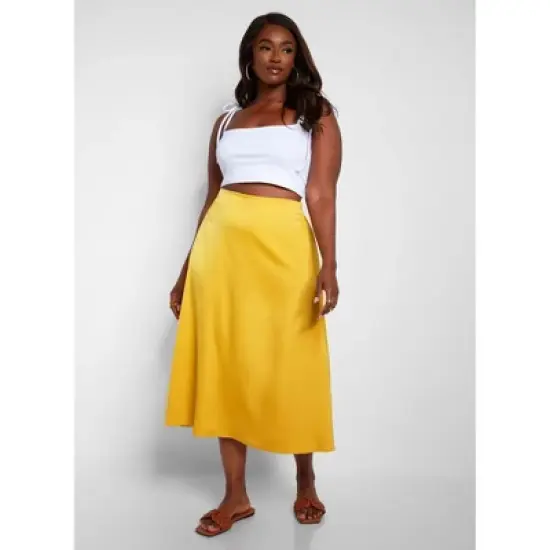 Women's Essential Satin Shift Skirt - Yellow image {4}