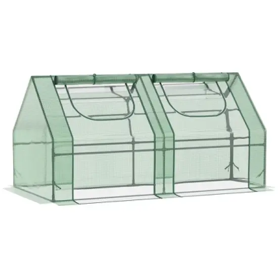 Outsunny 6' x 3' x 3' Portable Greenhouse, Garden Hot House with Two PE/PVC Covers, Steel Frame and 2 Roll Up Windows image {6}