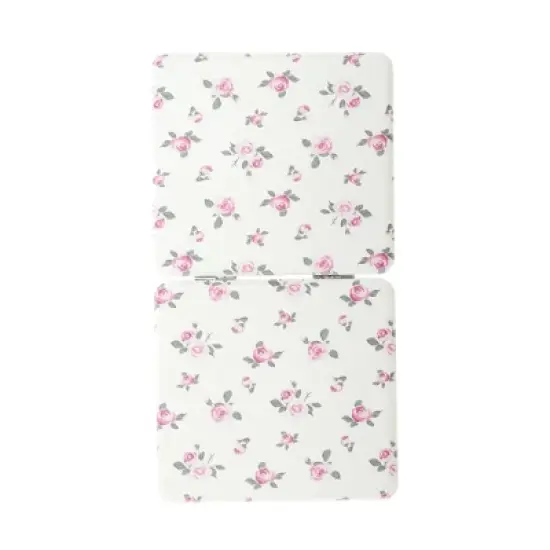 Unique Bargains Women Square Shape Handheld Mirror for Travel Pink White 1 Pc image {3}