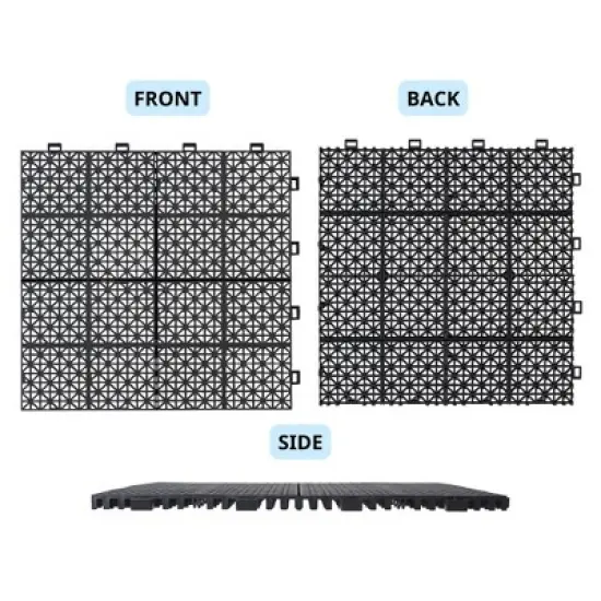 12 x 12 Inch Black Interlocking Deck Tiles Plastic Waterproof Outdoor All Weather Anti-slip , Rosette Pattern Pack of 12 image {2}