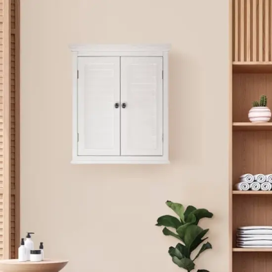 Slone 2 Door Shuttered Wall Cabinet - White - Elegant Home Fashion image {6}