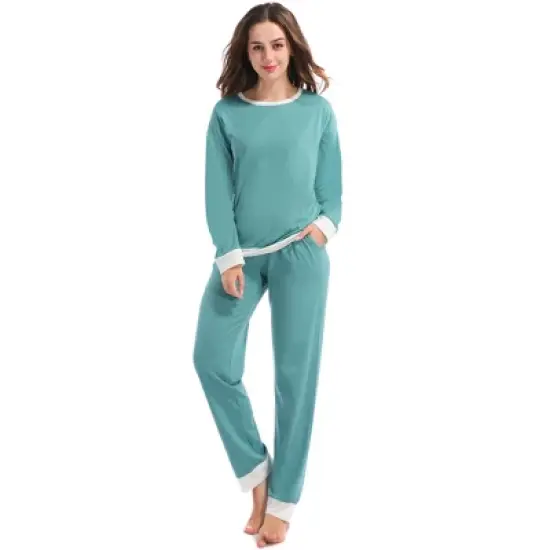 cheibear Womens Lounge Sets Long Sleeves Round Neck Soft with Pants Sleepwear Pajamas image {6}