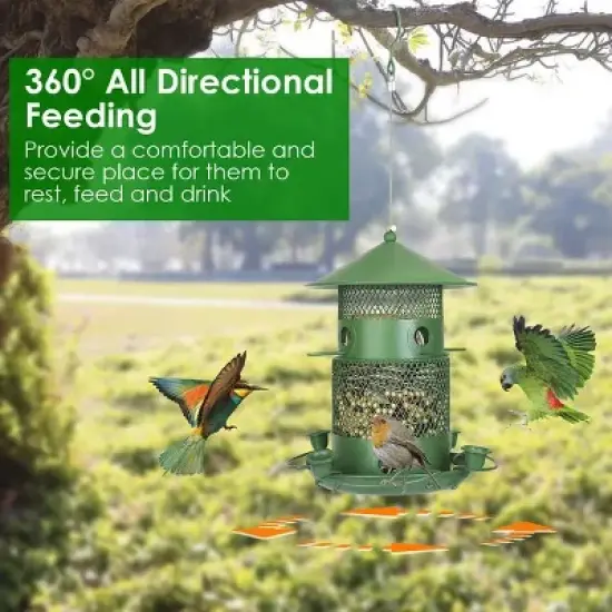 Wild Bird Feeder, Squirrel-Proof Chew-Proof Metal Bird Seed Feeder Outdoor Hanging Bird Feeder With 360&iexcl;&atilde; Circular Perches Water Cups For Yard Garden image {6}