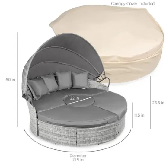 Best Choice Products 5-Piece Modular Patio Wicker Daybed Sectional w/ Adjustable Seats, Retractable Canopy image {6}