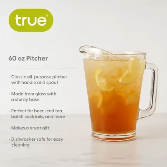 True Large Glass Pitcher with Handle, Mimosa Bar Supplies Party Serveware, Brunch Supplies Glass Serving Pitcher 60oz Set of 1 image {1}