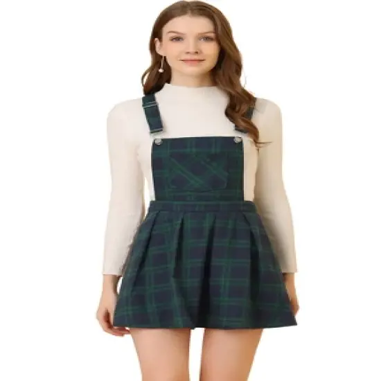 Allegra K Women's Checks Adjustable Strap Pinafore Overall Suspender Skirt image {7}