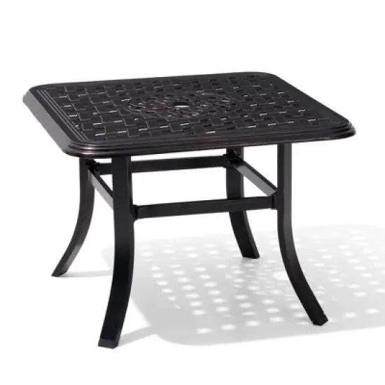Crestlive Products Cast Aluminum Patio Side Table Outdoor Square Anti-Rust with Umbrella Hole Coffee Bistro Table  24&rsquo;&rsquo; Black with Bronze Spot image {6}