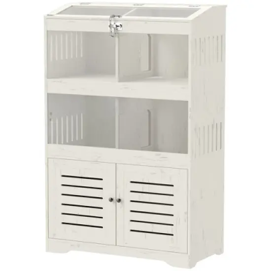 PawHut Large Hamster Cage for Multiple Small Pets, Rat Cage with Storage Cabinet, Clear Transparent Panels, Sliding Doors, Flip Top, Cream White image {3}